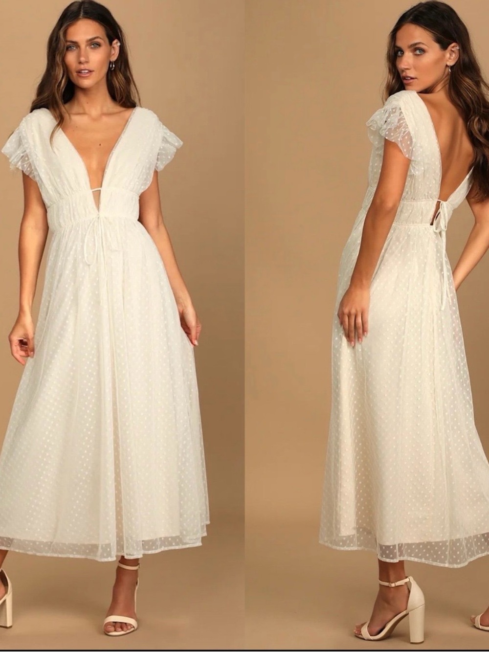 Lulus Yours Evermore Cream Swiss Dot Tulle Midi Dress Small Romantic Whimsical‎